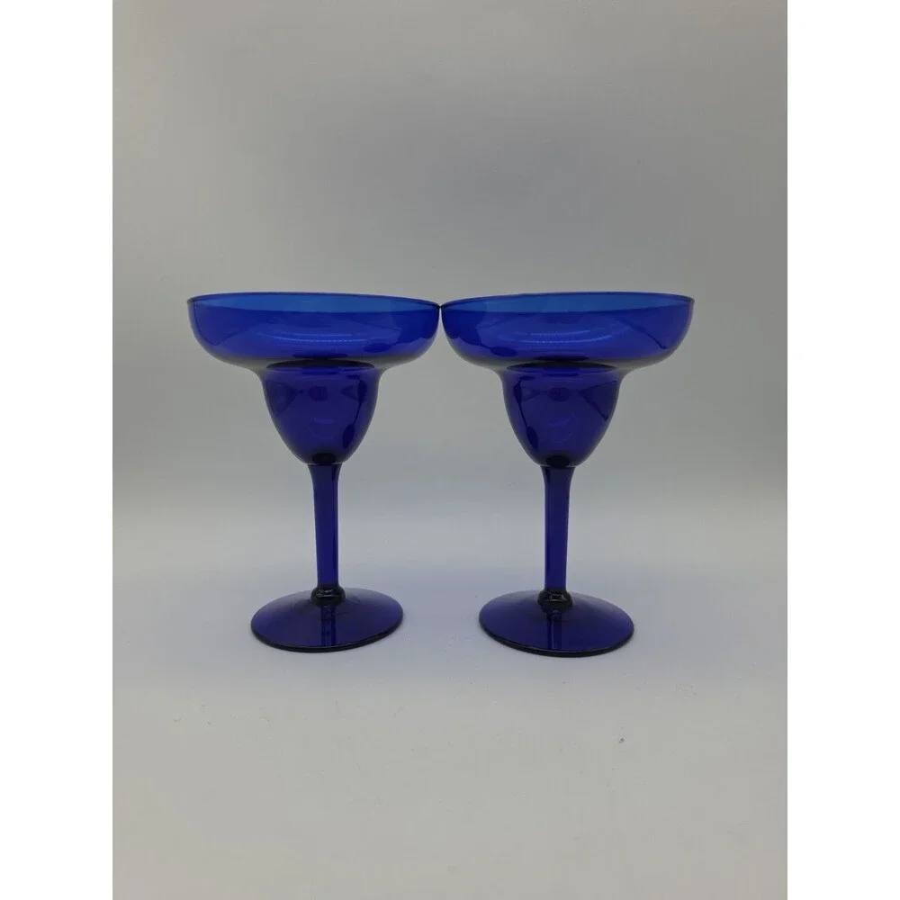 Vintage Set of 2 Cobalt Blue Color Margarita Glasses Pier 1
